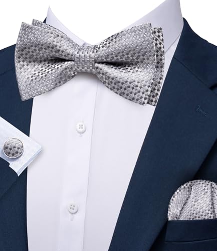 Image of YOHOWA Paisley Striped Men Bow Tie Pre-Tied Formal Adjustable Colorful Bowties Handkerchief Cufflinks Set Wedding Party