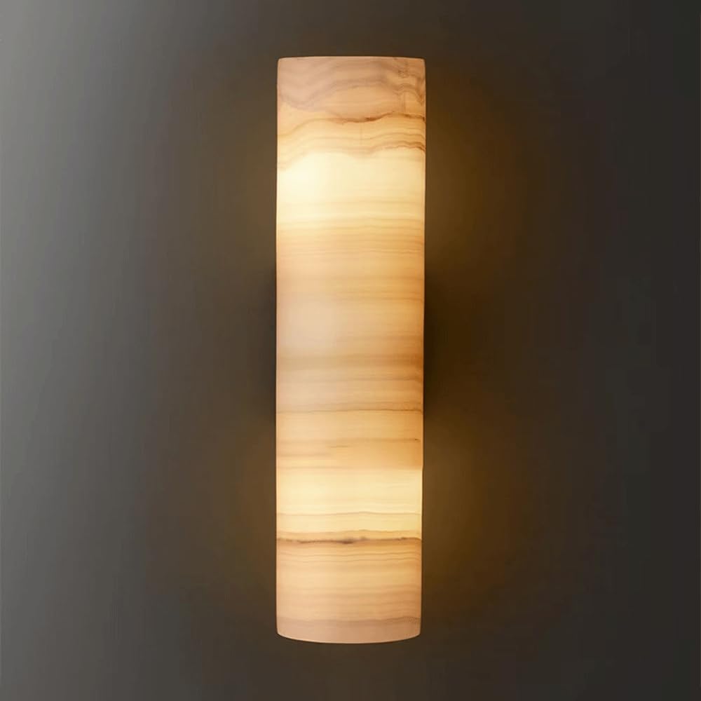 HUAYUSEDF Natural Alabaster Wall Sconce E14 Modern Lights with Cylinder Marble Long Tube Stone Lamp 3000K Vanity Light for Living Room Bedroom Stairs