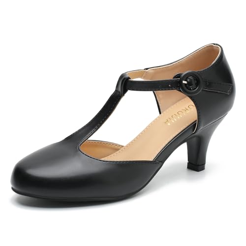 LIURUIJIA Women's T Strap Mary Jane Kitten Heels Pumps Vintage Low Heel Dress Shoes for Wedding Party Work Church