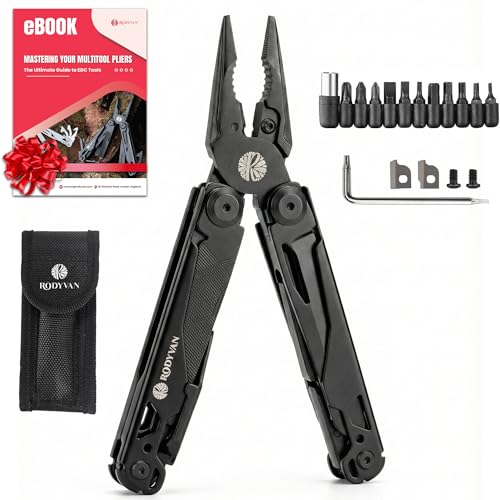 RODYVAN Multitools 19-in-1 Stainless Steel Multi Tool Pliers with Scissors Screwdriver Set Bottle Opener Survival Camping Accessories. Gift for Men Dad. DIY Tool kit for Outdoor Activities