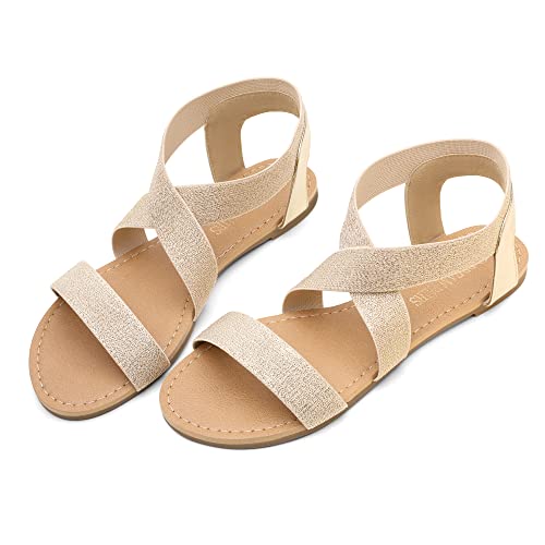 Image of DREAM PAIRS Women's Elastic Ankle Strap Flat Sandals Summer Dressy Shoes Cute Strappy Gladiator Sandals