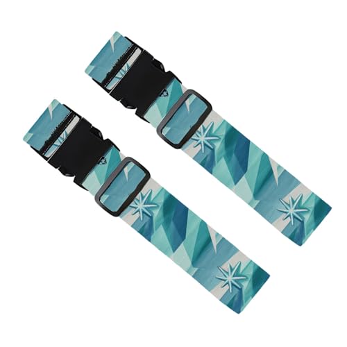 Image of 2 Pack Luggage Straps for Suitcases, Adjustable Travel Belt with Buckle, 2 inch Wide Heavy Duty Suitcase Straps for Summer Vacation, Ice Crystal Starburst Pattern, Travel Essentials, Teal /Blue