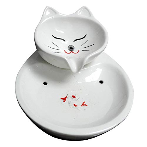 Vaso Per Gatti In Ceramica – A Forma Di Micio Con Foro Di Scarico E Sciarpetta, Verde/Bianco