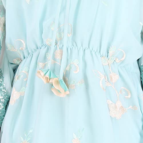 Image of Cutecumber Girls Georgette Floral Embroidered Aqua Kaftan Dress.