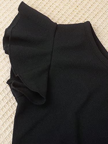 WDIRARA Girl's Cute Ruffle Trim Belted One Shoulder Cap Butterfly Sleeve High Waisted Mini Dress4