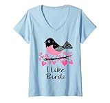 Mujer I Like Birds Minimalista Divertido Patio Pájaro Camiseta Cuello V