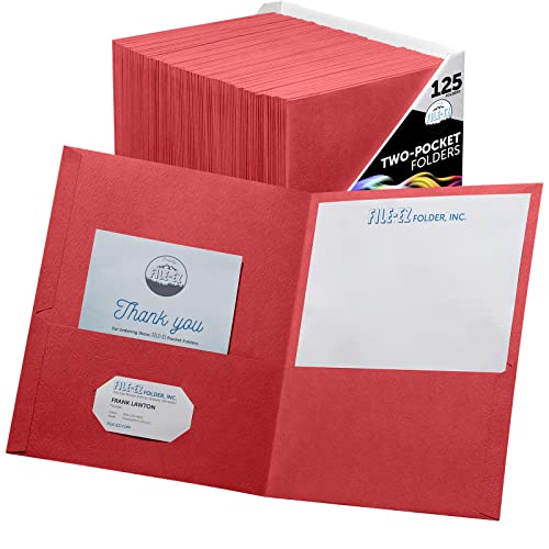 FILE-EZ Two-Pocket Folders, Red, 125-Pack, Textured Paper, Letter Size (EZ-32458)