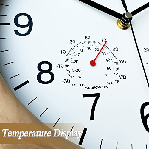Reynoe Wooden Wall Clock With Temperature And Humidity, 12 Inch Brown, Large Numbers For Room Decor #TOP2