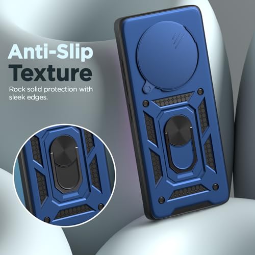 Image of Outlouders Back Cover for Redmi Note 14 Pro 5G | D10 Tough Armor 360 Protection Case with Sliding Camera Shield & Ring Holder Stand Bumper Case (Blue)