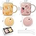 Noamus 2 Pack Cute Ceramic Mugs with Lid and Straw, 13 Oz Fruits Pattern Coffee Cup with Handle, Handmade Strawberry Orange Tea Cup for Office Home, Hot Ice Water Chocolate Milk, Women Gift