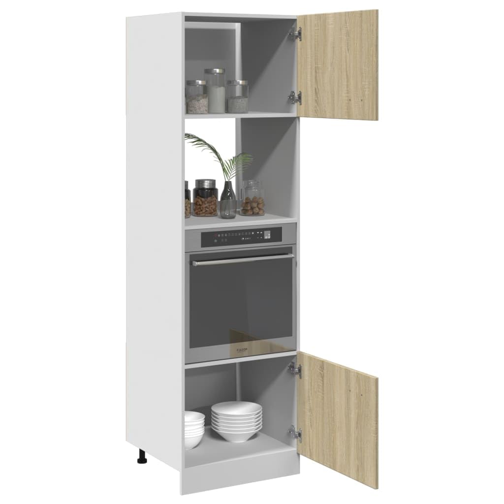 Armario de cocina para microondas Sonoma, roble 60 x 57 x 207 cm | Práctico armario alto de cocina para la cocina y despensa, ofrece mucho espacio de almacenamiento con dos puertas y estantes.