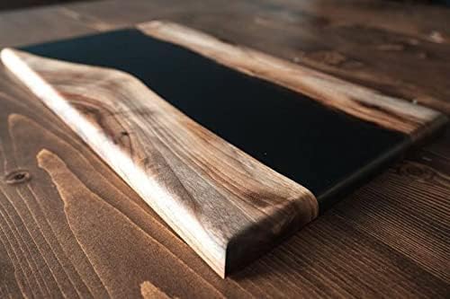 Handmade Walnut Charcuterie Board with Epoxy Resin – Host your guests with the ultimate Cheese Board – Perfect for Wedding Gifts – Durable and Food Safe (Charcoal Black, River Series)