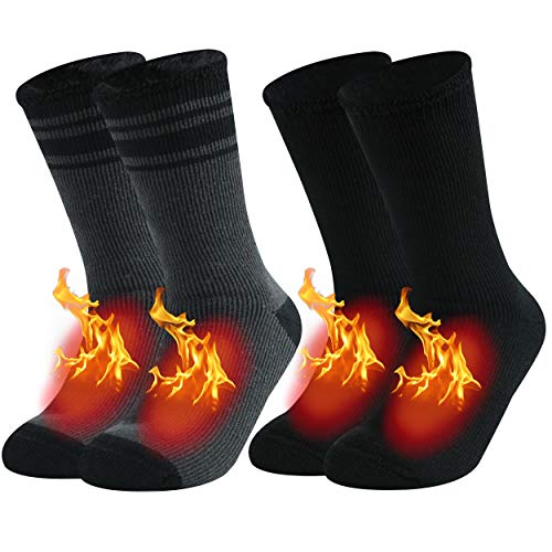 Jspa Men's Warm Thermal Socks, Winter Fur Lined Boot Heavy Socks, Insulated Heated Thick Socks For Extreme Temperature, Skiing Socks,2 Pairs Black/Dark Grey With Stripes Large #TOP18
