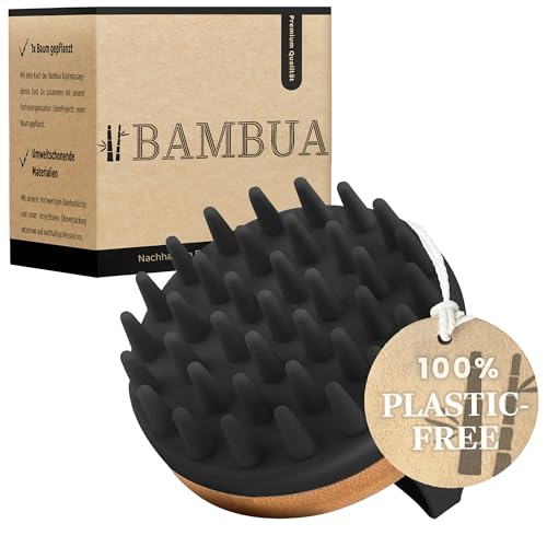BAMBUA® Scalp Massager Hair Growth - (Anti-Dandruff Effect) Natural Head Massager Scalp Brush for Relaxation, Hair Care & Scalp Health - Shampoo Brush for Shower Use - Premium Scalp Scrubber (Black)