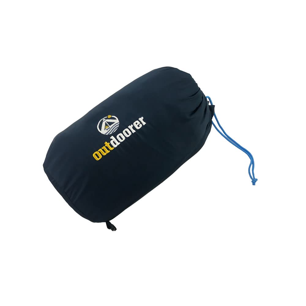 Leichter Deckenschlafsack Trek Comfort von outdoorer mit 880g – Reise Schlafsack Erwachsene in Blau, sehr kleines Packmaß 28x15cm