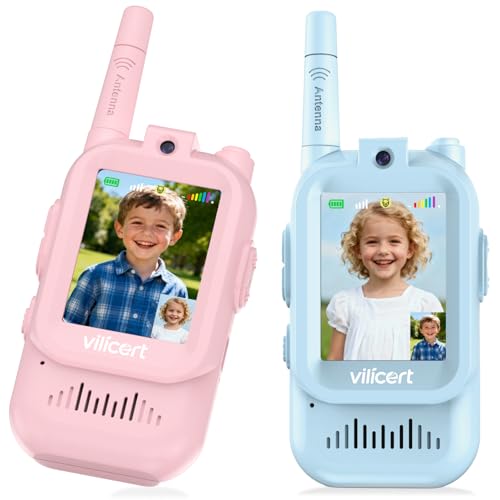 vilicert Video Walkie Talkie Toys for Age 3-12 Boys Girls, 2 Pack Walkie Talkies with Screen, Long Range 2 Way Radio with 4 Voice Effects, Christmas...
