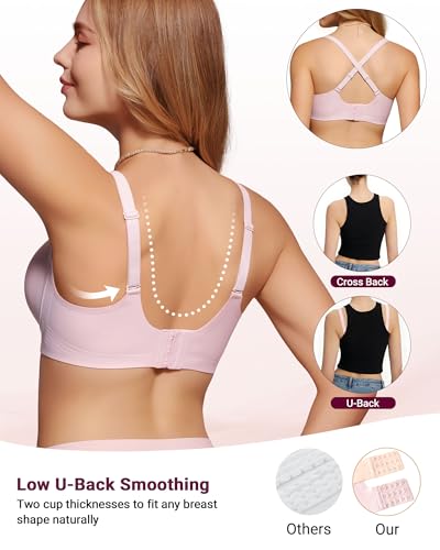 As Fairy Wireless Bras for Women No Underwire Full Coverage Jelly Lift Strong Support Push Up Scalloped Everyday Tshirt Bra Seamless Soft Daily Wear Breathable Air Hole Design(Pink 36C) — view 4