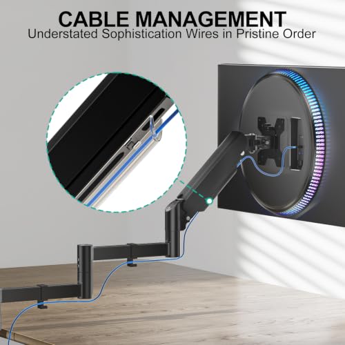 Image of WALI Long Arm Monitor Wall Mount for 17-33 inch Screens, Extra Long Reach Single Wall Mount Monitor Arm, Full Motion Adjustable Vesa Wall Bracket 75x75 /100x100mm, up to 17.6lbs (GSWM001L), Black