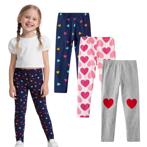 Girls Leggings 3-Pack Set Cotton Casual Solid Stripe Stretch Tights Pants