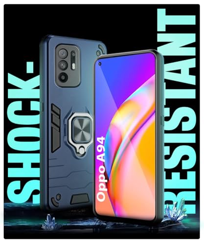 Image of WOW IMAGINE Tough Armor Bumper Back Case Cover for Oppo A94 | Ring Holder & Kickstand in-Built | Excellent 360 Degree Protection (Blue)