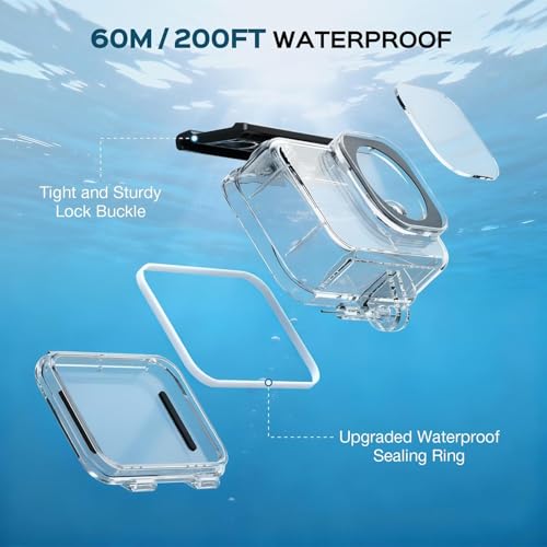 Image of ADOFYS Action 6 Waterproof Case for DJI Osmo Action 6 Camera, with Anti-Fog Underwater Housing Shell Cage Supports 60M /196FT Deep Diving Scuba Snorkeling Swimming with Quick Release Screw.