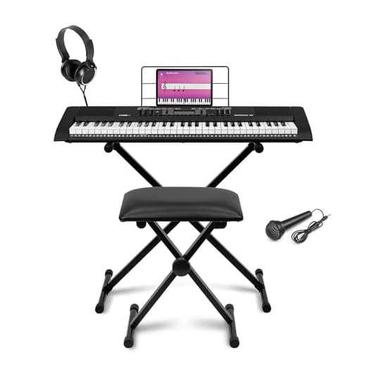 MAX Rhapsody61L - Pack Midi Teclado electrónico, 61 teclas luminosas, con auriculares, soporte de teclado y taburete, pantalla LCD, 40 canciones de demo, función de aprendizaje, 300 tipos de sonido