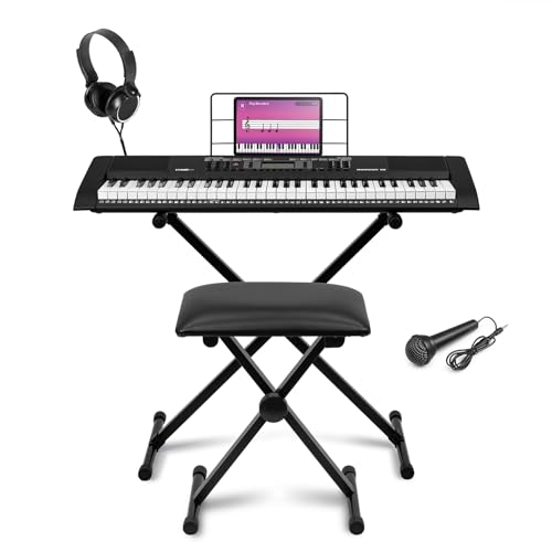 Max Rhapsody61L Clavier Électronique, 61 Touches Lumineuses, Pack complet, Synthétiseur Débutant, Deux Modes d'Apprentissage, Deux Haut-parleurs Intégrés, Idéal pour Démarrer votre Apprentissage