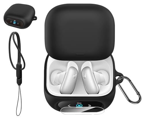 [1+1�Z�b�g] SHIKELANG�P�[�X+�t�B���� For Anker Soundcore Liberty 5 Pro �p �P�[�X �V���R���f�ސ� �֗� ���s �y�� �L�Y�h�~ �h�o �h�k �y�ʏ��^ �ی�P�[�X �����h�~ �S�ʕی�J�o�[(�u���b�N)