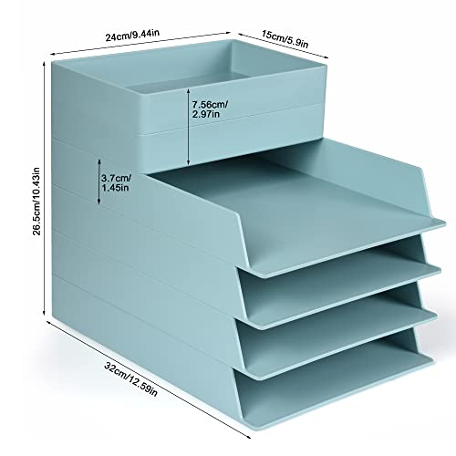 4 Tier Stackable Letter Tray Paper Organizer, Blue Desktop File Organizer Document Paper Sorter, Plastic Desk Organizers And Accessories For Home, Office, School #TOP6
