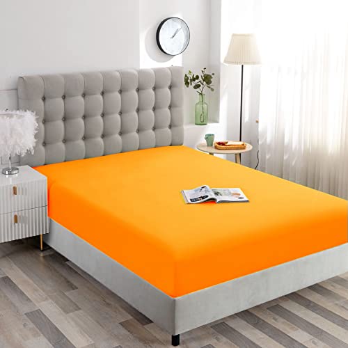 Image of Ghooss Fitted Sheet Orange-Full Size Fitted Sheet Only-Fitted Deep Pocket Sheet-Soft Wrinkle Free Sheet-1 Pack(Orange,Full)