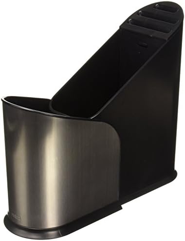 Umbra Furlo Black Stainless Steel Expandable Utensil Holder - Multi Functional Kitchen Caddy Organizer with Divider and Plastic Basket - Perfect for Keeping Knives in Container on the Kitchen Counter