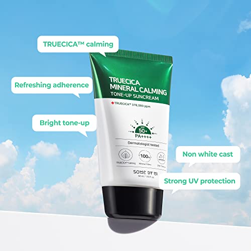Some By Mi Truecica Mineral Calming Tone-Up Suncream / Spf50+, Pa++++ / 1.69Oz, 50Ml / Brightening And Calming Effect / Mild Sun And Uv Protection Sunscreen For Sensitive Skin / Improvement Of Skin Irritation / Facial Skin Care #TOP3