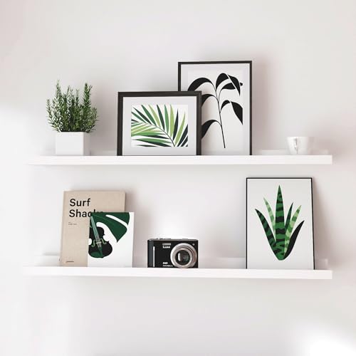 Image of White Floating Shelves for Wall Decor, 36 in Shelf with Lip Set of 2