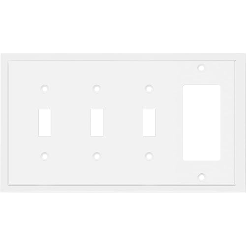 Modern Edge Decorative Wall Plate Switch Plate Outlet Cover, Durable Solid Zinc Alloy (Triple Toggle/Single Decorator, White)