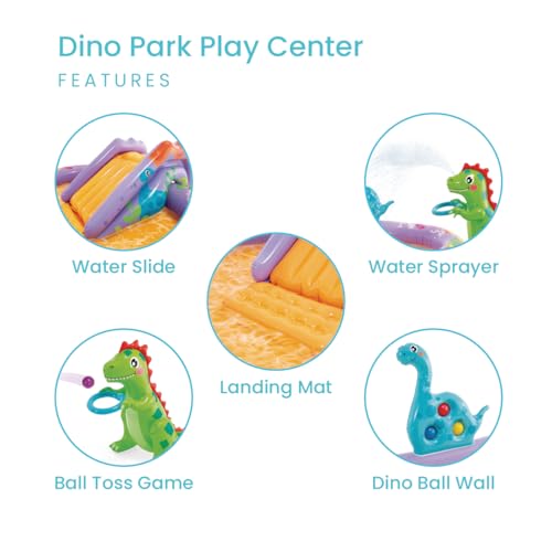 Image of INTEX Dino Park Inflatable Kiddie Pool: Inflatable Kids Pool with Water Sprayer and Slide - Splash Pad - 79 inch x 62 inch x 27 inch - Ages 3+