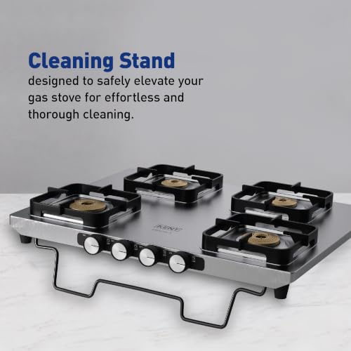 Image of KENT Zenon Gas Stove 4 Burner | Toughened SS Top 2mm | SABAF Italian Gas Valve | Forged Brass Burner | Metallic Knob | Heat Resistance Coating | Cleaning Stand | LPG /PNG Compatible | 5Yr Warranty