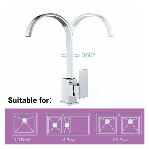 Robinet de cuisine rotatif 360 mitigeur évier en acier inoxydable carré