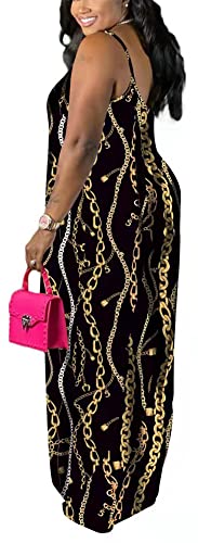 Image of BFFBABY Womens Summer Suspender Maxi Dress Plus Size Striped Printed Sleeveless with Pockets and Belt