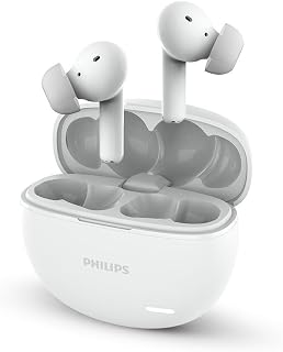 Philips (Renewed) TAT1179 True Wireless In-ear Earbuds, Playback Time up to 45 hours, Dynamic 10mm Drivers, Built-in Microphone, IPX4 Resistant - White