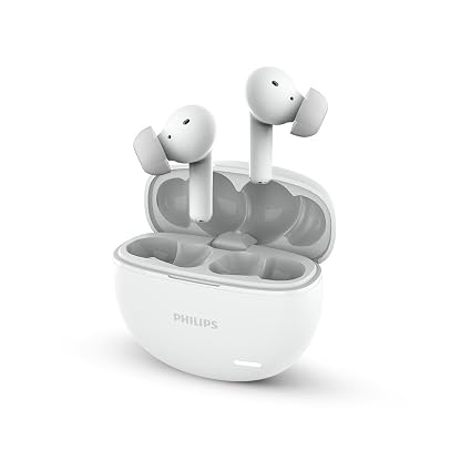 PHILIPS Audio TAT1179WT/94 True Wireless in Ear Earbuds with Pocket Sized Charging Case, Play Time Upto 45Hrs, 10mm Dynamic Drivers, Inbuilt Mic, IPX4 Splash & Sweat Resistant (White)