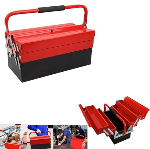 BLUEBRIT® Large Metal Tool Box Heavy Duty Cantilever Tool Box 3 Tier Portable Metal Tool Box Traditional Style Tool Case Professional Appearance for Builders, Plumbers, Mechanics, DIY Enthusiasts