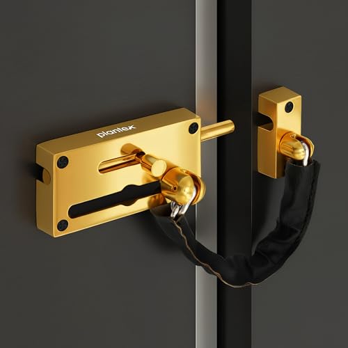 Image of Plantex Door Chain with Baby Latch /Door Chain Lock for Main Door /Latch Lock for Door /Heavy Duty Door Safety Guard Lock for Home, Hotel & Office Security - Pack of 1 (DTK-294-Gold)