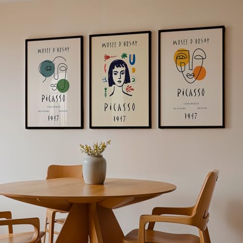 Image of NoWorries Abstract Art Wall Frame | Minimal Line Artwork Wall Paintings 300 GSM Premium Prints | Modern Museum Style Decor for Living Room, Bedroom & Office | Inspired Contemporary Abstract Synthetic Wooden Wall Art Frames (Set of-3) (BLACK, ART-9, 10X13INCHES)