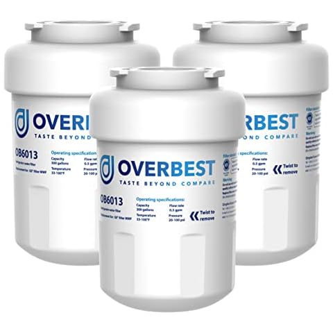 Overbest OB6013 Replacement for GE® MWF®, Smartwater® MWFP, MWFA, GWF, HDX FMG-1, WFC1201, GSE25GSHECSS, Kenmore® 9991, RWF1060 Water Filter, 3 Filters Cover