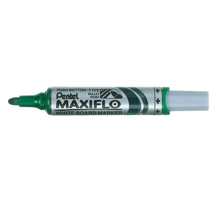 Lote de 12 rotuladores de borrado en seco Maxiflo para pizarras blancas, punta redonda ancha, tinta líquida, color verde