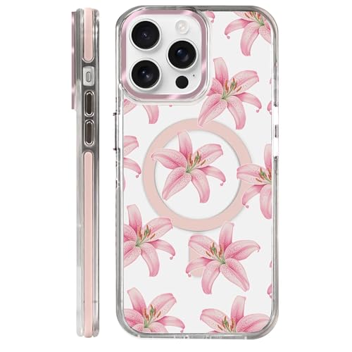 Coque Magsafe iPhone 13 Pro transparente avec motif mignon fleur rose antichoc