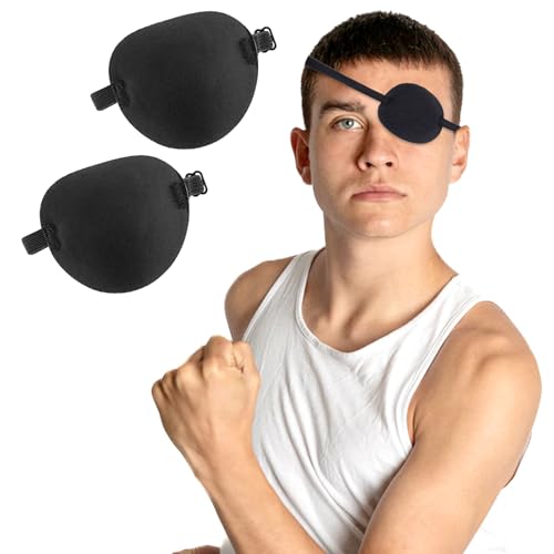JJUNW 2 Stück Verstellbare Augenklappe, 3D Medizinische Augenklappen für Erwachsene und Kinder, Schwarz Piraten Augenmaske Elastische Eye Patch für Linke Oder Rechte Augen