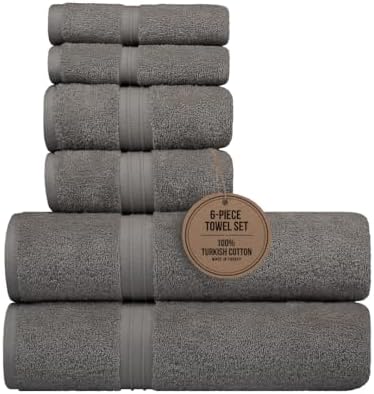 6 Piece Bath Towel Set - Thick & Soft - 100% Turkish Cotton, Fluf...