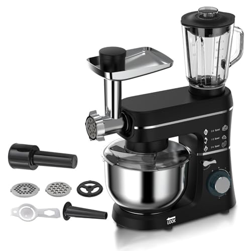 DPLWJPP Batidora de Masa Batidora de Pie Multifuncional Robot de Cocina con Picadora de Carne y Batidora con Recipiente de Acero Inoxidable para Hornear,Cocinar y Hacer Black