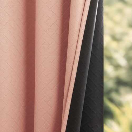 Image of HOMEMONDE 100% True Blackout Curtains 9 Feet Long Door - Single Piece Curtain| Embossed Design | Light Block Thermal Insulated & Noise Reducing & Fade Resistant Curtains (Pink, 108Inch)
